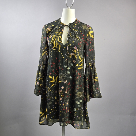 Zara Floral Mini Dark Green Dress (Rack7) - Picture 1 of 9